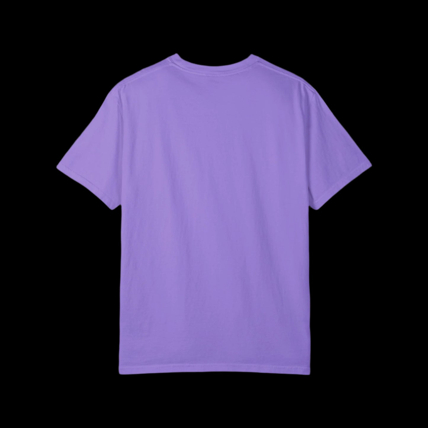 A plain purple T-shirt by American Rebel Brand is displayed against a black background, showcasing the back view. Crafted from 100% cotton, it features short sleeves and a simple design with a vintage look.