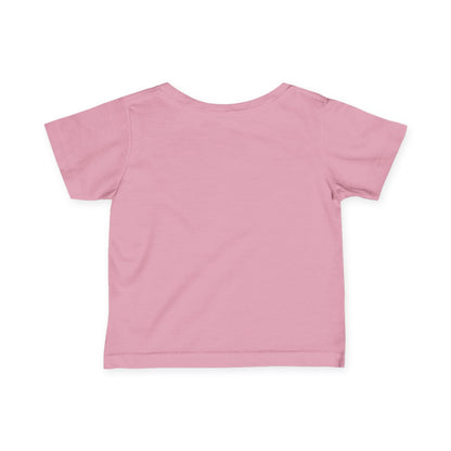 A pink infant tee displayed on a plain white background, shown from the back, highlighting the soft cotton fabric and simple design with a round neckline.
