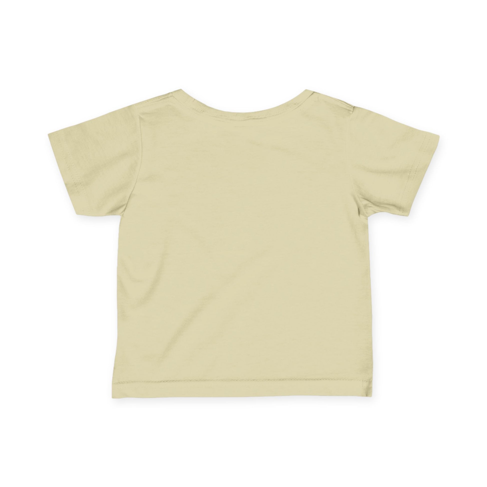 A plain, light green cotton infant tee is displayed on a white background, shown from the back. It features short sleeves and a simple round neck design, perfect for toddlers.