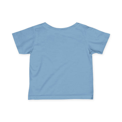 A small, light blue infant tee, crafted from soft cotton fabric, is shown from the back, lying flat without any visible designs or logos.