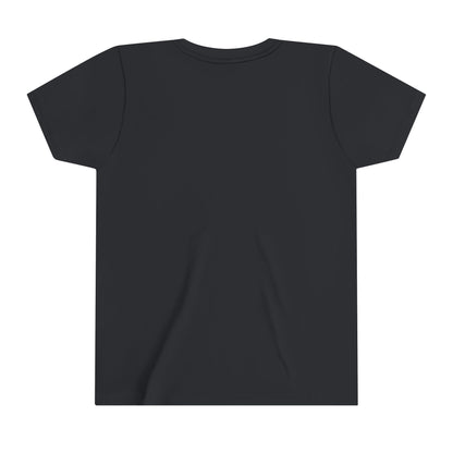 A plain black youth tee shown from the back, featuring short sleeves and a crew neckline. Made from 100% cotton, the fabric appears smooth and unadorned.