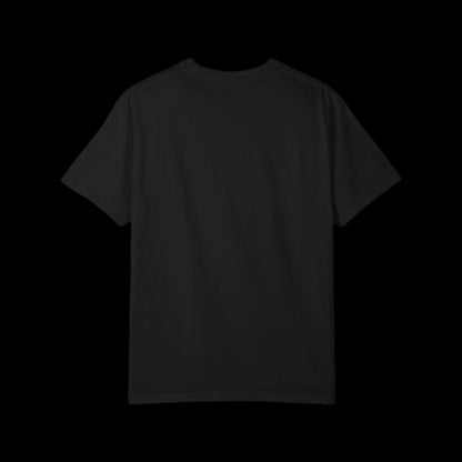 A plain black T-shirt from the American Rebel Brand is shown against a black background, displayed from the back. Crafted from 100% cotton, the shirt maintains a simple and casual vibe with short sleeves and a classic design that hints at a vintage look.
