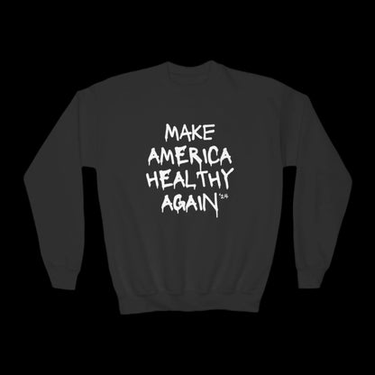 A black sweatshirt featuring the message MAKE AMERICA HEALTHY AGAIN 24 on the front, inspired by RFK Jr.s vision for a toxic-free environment.